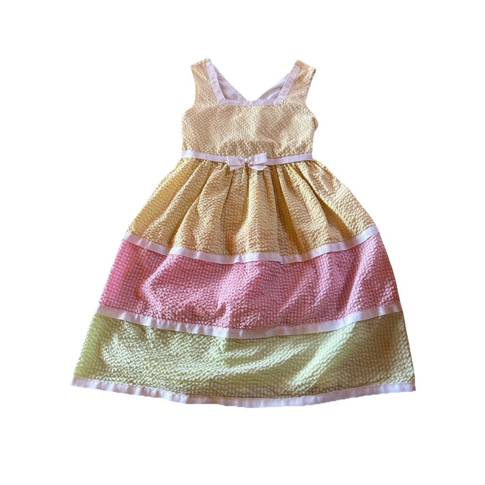 $68 Pastel Seersucker Girls Sz 8 Dress Fit & Flare Bonnie Jean Summer Vacation